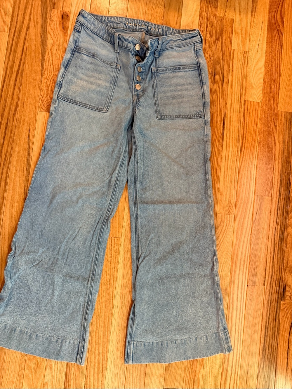 American Eagle Outfitters Light Blue Wide-Leg Jeans with Front Patch Pockets